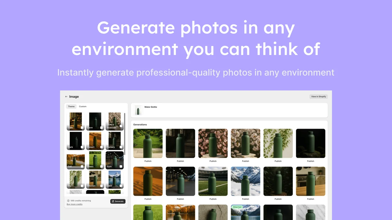 Snapshot image tools connected to a Shopify product catalog