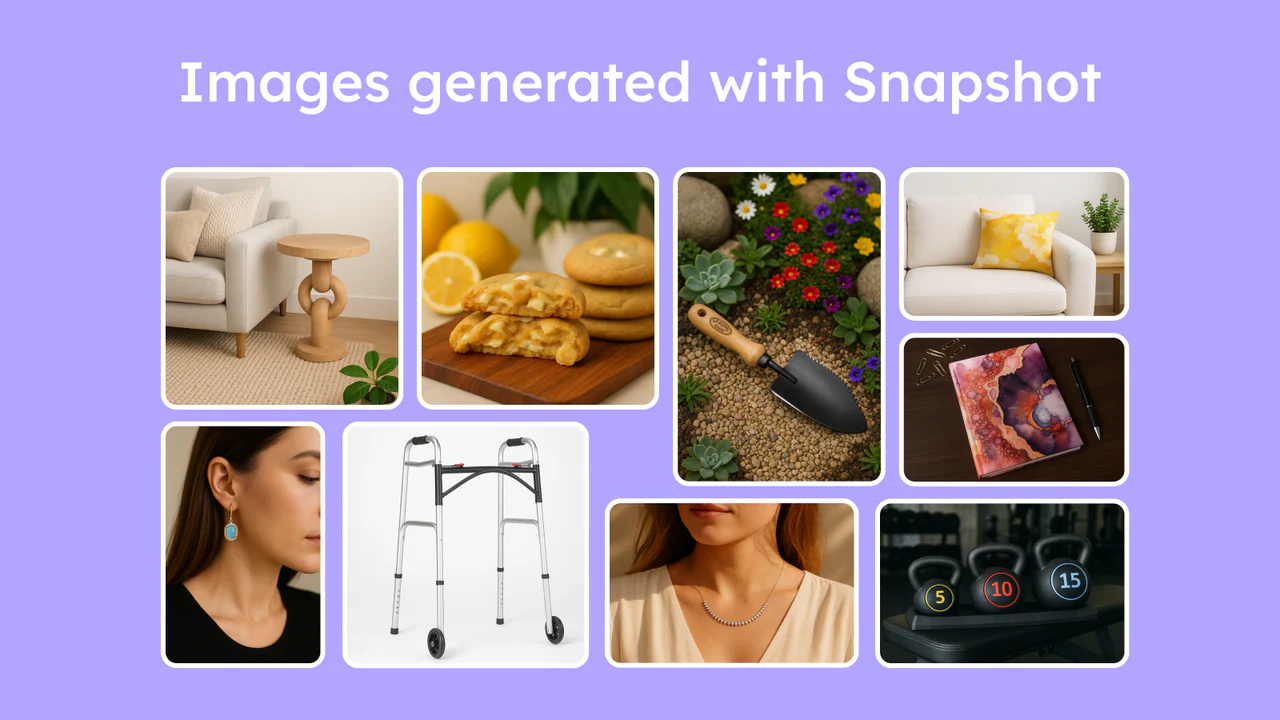 Examples of product images generated with Snapshot
